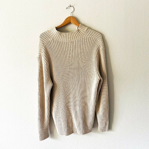 Lands’ End cream 100% cotton mens ribbed sweater - Picture 5 of 7
